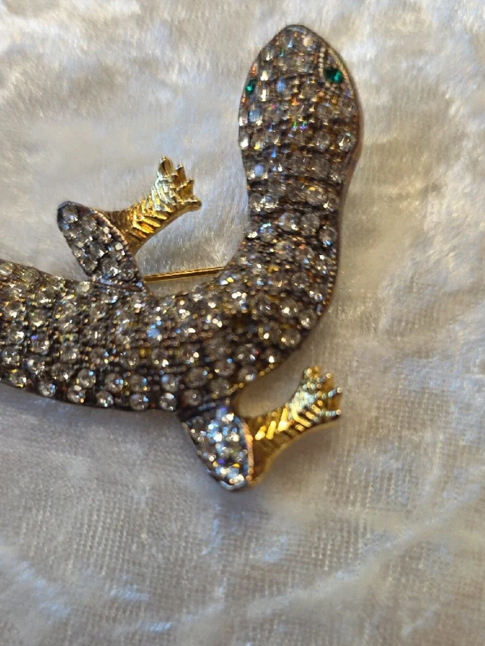 Crystal Lizard Maximalist Brooch Pin - Gold & Clear Rhinestones